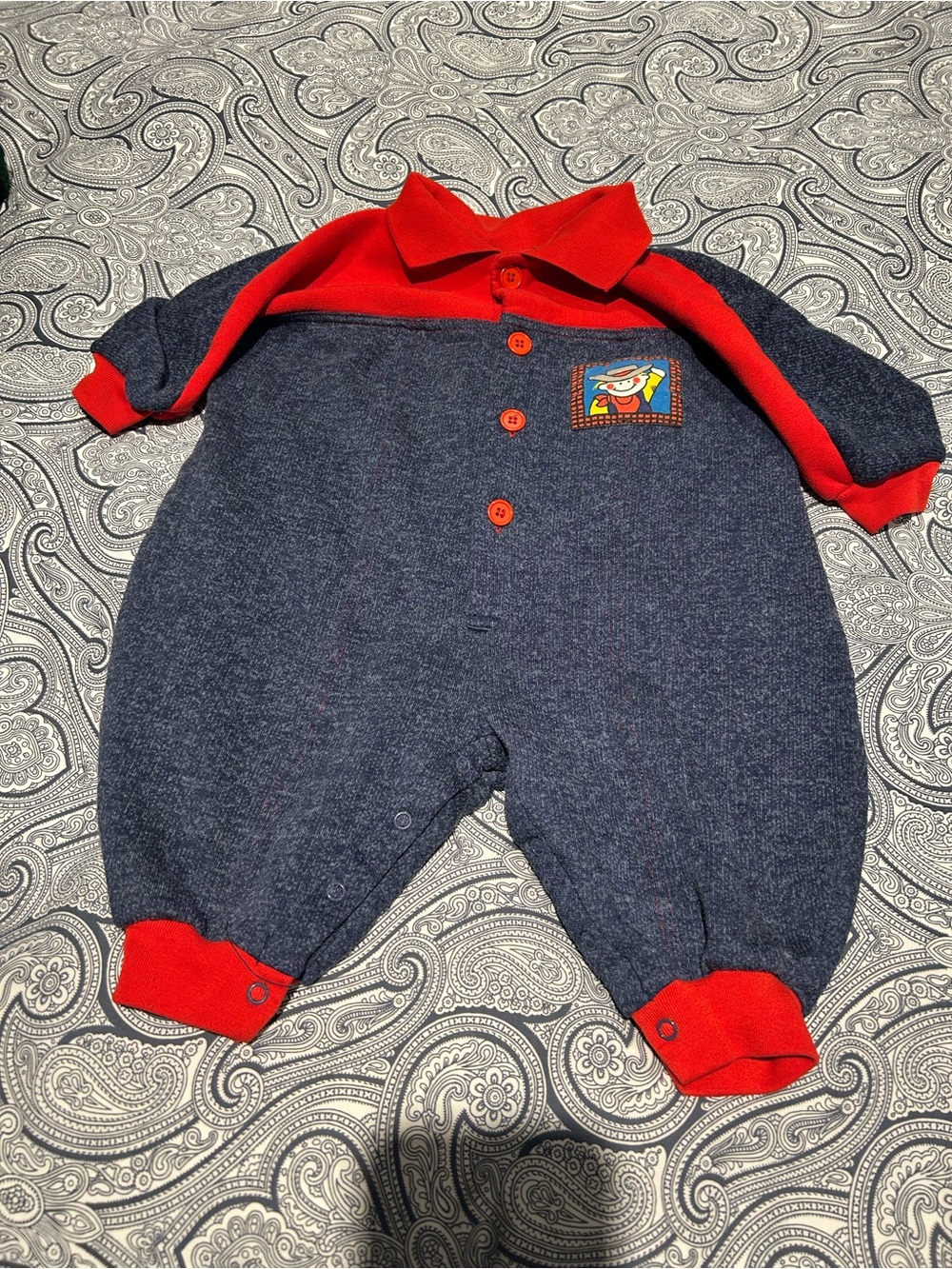 Vintage Navy and Red Baby One-Piece Romper